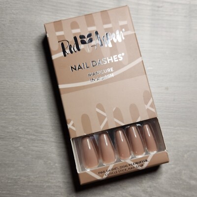 Press On Nails Salted Caramel Crunch Extra Long Ballerina Nude Dashes Red Aspen