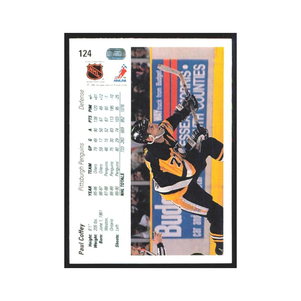 Paul Coffey 1990 Upper Deck #124 Pittsburgh Penguins Hockey Card NM - Image 2 of 3