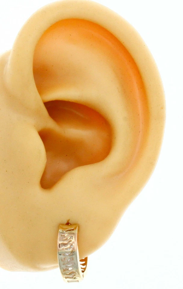 Multi Tone 14K Solid Gold Wave Polished Shiny Reversible Huggies Hoop Earrings  - Image 2 of 4