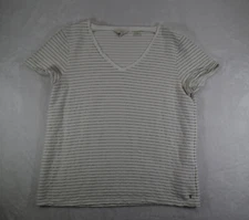 Ted Baker Shirt Womens 4 White Silver Striped V Neck Metallic Thread