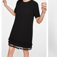 Zara Black Tiered Tassel Dress Size S
