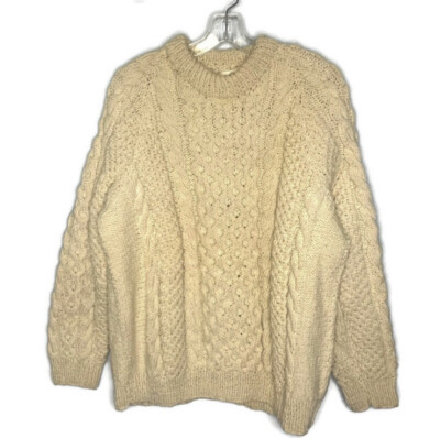 Elitex Vintage Handmade Fisherman Wool Cable Knit Aran Unisex Jumper Sweater