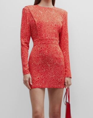 $350 Rotate Women's Red Printed Open Back Long Sleeve Mini Dress Size 6