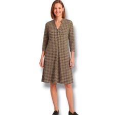 Donna Morgan Womens Size 14 Dress Geometric Navy Yellow Stretch Shift Preowned