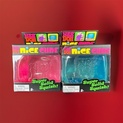 NeeDoh Nice Cube Super Solid Squish Squeeze Toy Lot of 2 Pink & Blue
