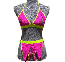 Mapale Pink Lace Bra Thong Set Sheer Lingerie Cutout Strappy Burlesque Costume S