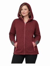 Eddie Bauer Full Zip Hooded Fleece Jacket Small Burgundy Knit Sherpa Lined