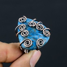 Apatite Gemstone Copper Wire Wrap Jewelry Ring Size 8 X-Mas Gift o806