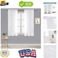 White Sheer Curtains Semi Transparent Voile Rod Pocket Curtains for Bedroom a...