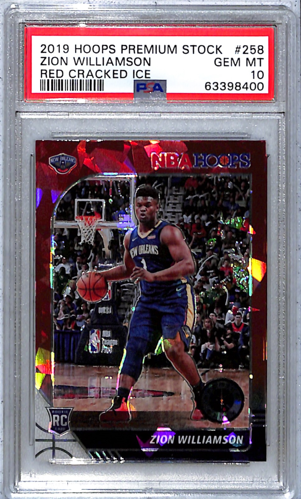 Zion Williamson 2019 Panini Hoops Premium Stock Red Cracked Ice #258 PSA 10