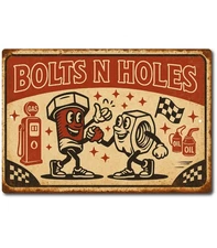 Bolts N Holes Funny Garage Tin Sign 12x8 Aluminum Retro Racing Shop Wall Decor
