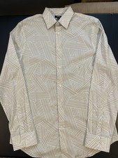 Express Men  s Slim Fit Button Down Shirt Beige Geometric Pattern Size Small