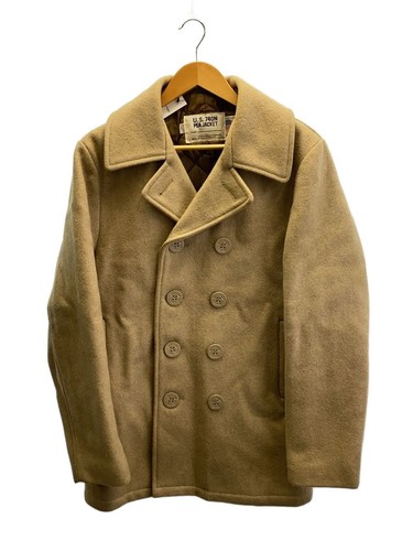 Schott U.S. 740N Pea Coat Wool Beige Size 38 Double Breasted Made in USA