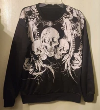 Romwe Men's Black 3 Skull Demon Black Grunge Skater EMO Y2K Sweatshirt Size M/L