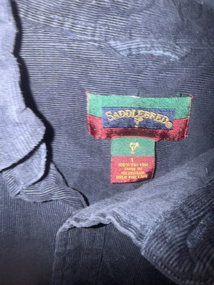 Camisa de hombre Saddlebred grande azul oscuro/negro de pana con botones manga larga Foto 2 de 4