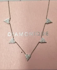 Diamonique x Jennifer Miller 5 Heart Station Necklace 16"+4" Sterling Silver