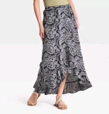Universal Thread Wrap Maxi Skirt Dark Floral Paisley Medium Ruffle Boho Fairy