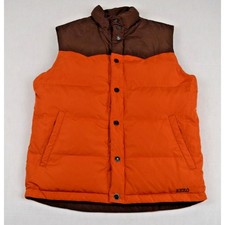 VTG Y2K Reversible Puffer Vest Aeropostal Mens M Brown Orange Down Snap Front