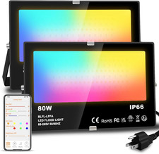 LED Flood Light 800W Equivalent 8000LM RGB Outdoor Smart 2 Pack