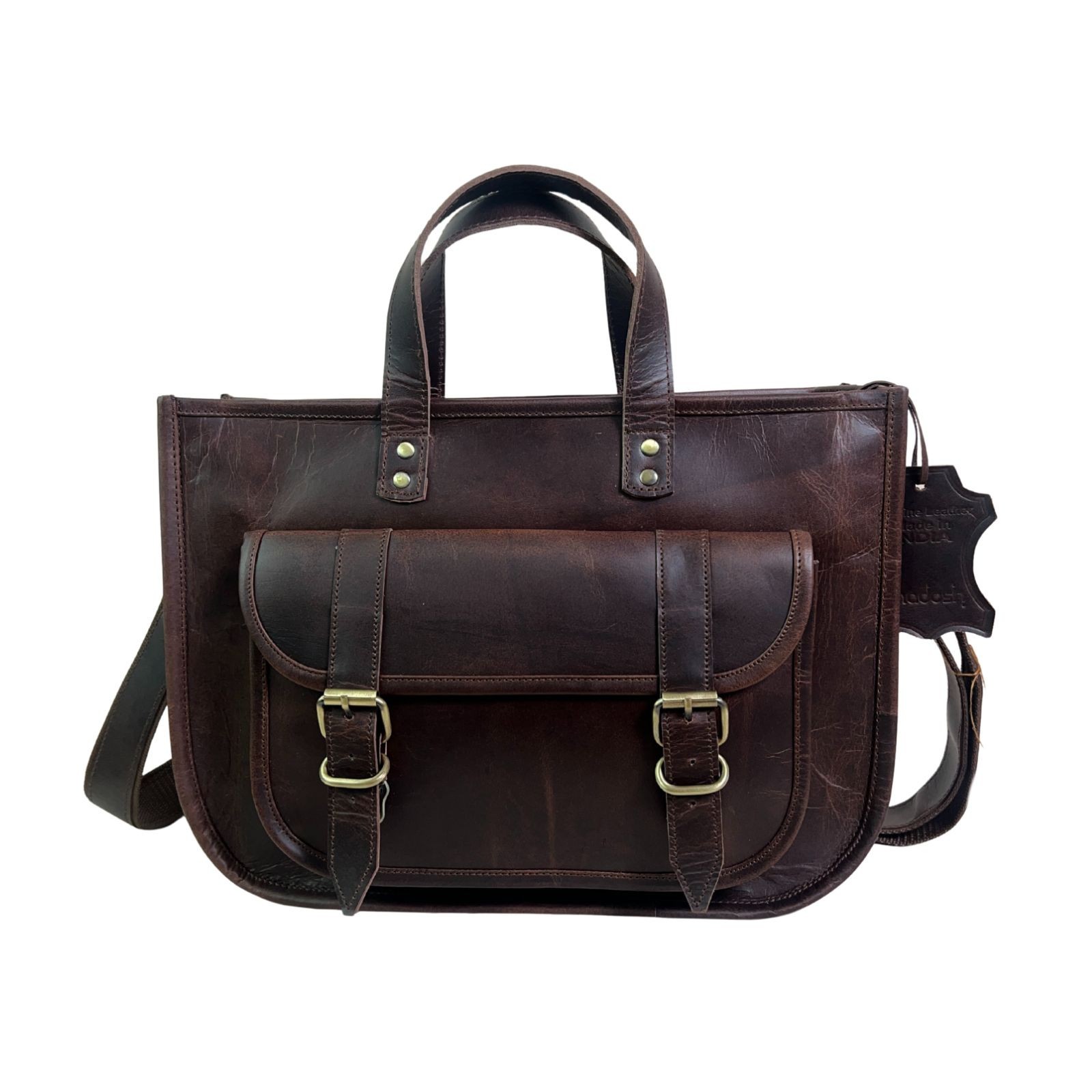 Women's Leather Tote Bag Medium Briefcase Office Messenger Laptop Brown Handbag