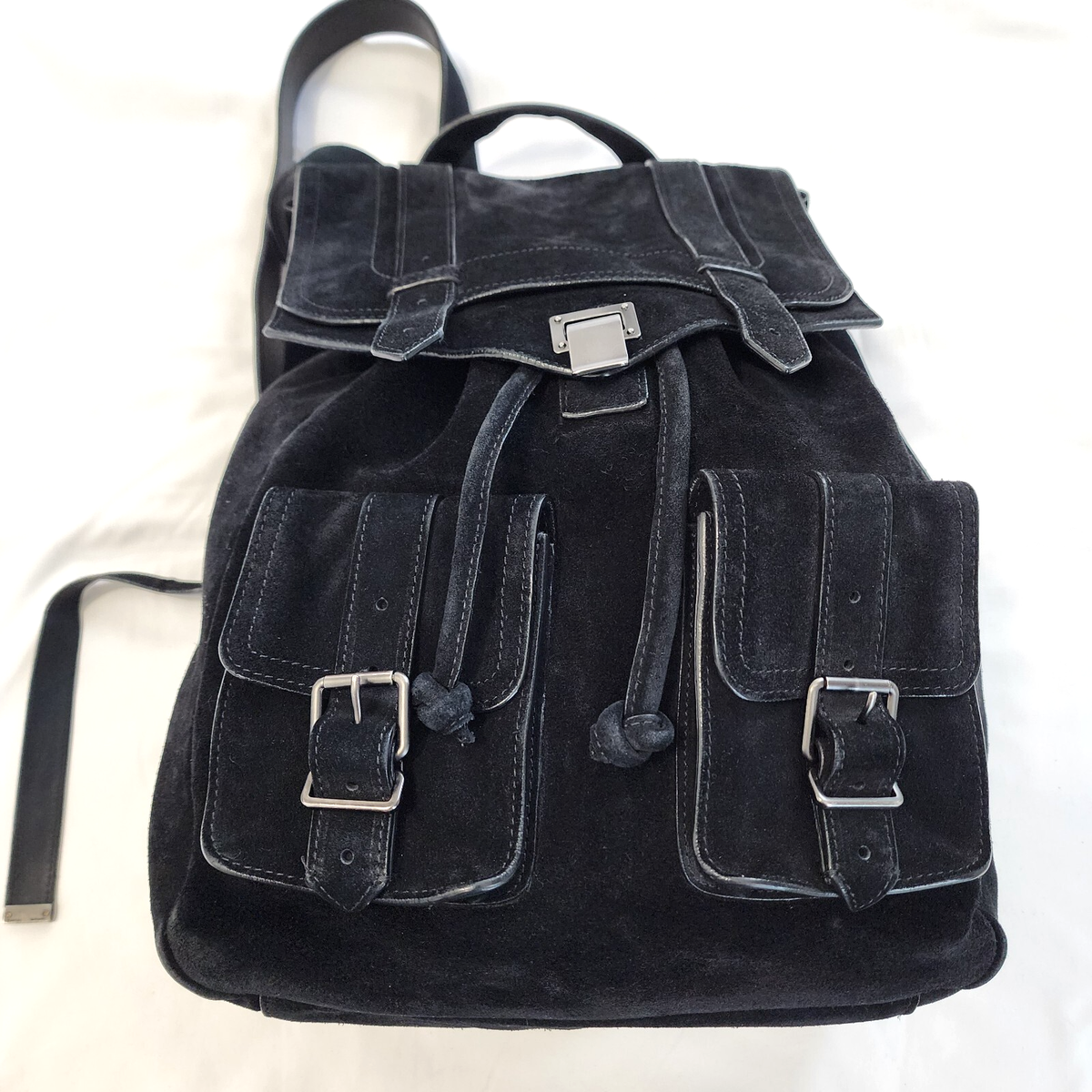 Proenza Schouler Black Suede Backpack Purse PS1 Large Made in Italy