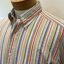 Land's End Men s Sz M 15-15.5 Short Sleeve Seersucker Shirt Striped EUC
