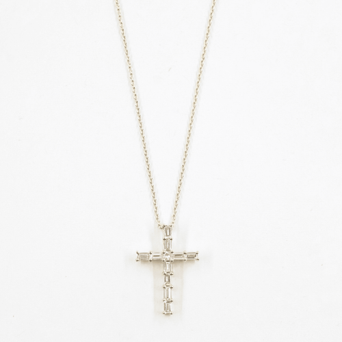 Ferko's 14k Yellow Gold Baguette Diamond Cross Pendant 18in Necklace .38 CTW