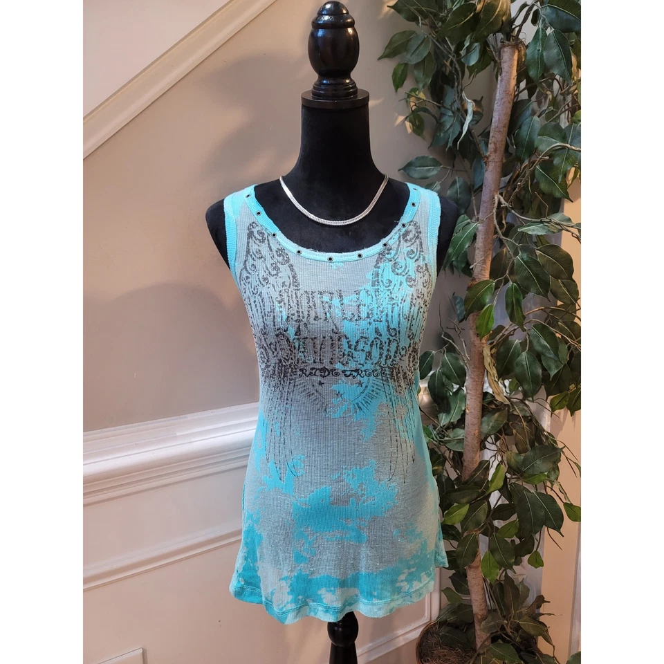 Blusa sin mangas Harley Davidson Clothes para mujer talla mediana azul Foto 2 de 4