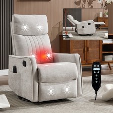 Light Gray Manual Recliner Chair with Massage, Heat, Swivel  Rocker