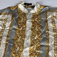 Vtg VERSAI GOLD LABEL Silk Metallic Gold All Over Chain Luxury Greek Shirt  L