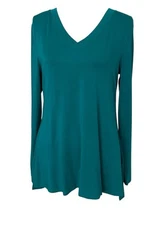 H by Halston Essentials Slinky V Neck Tunic Top Small Teal Green Butter Knit