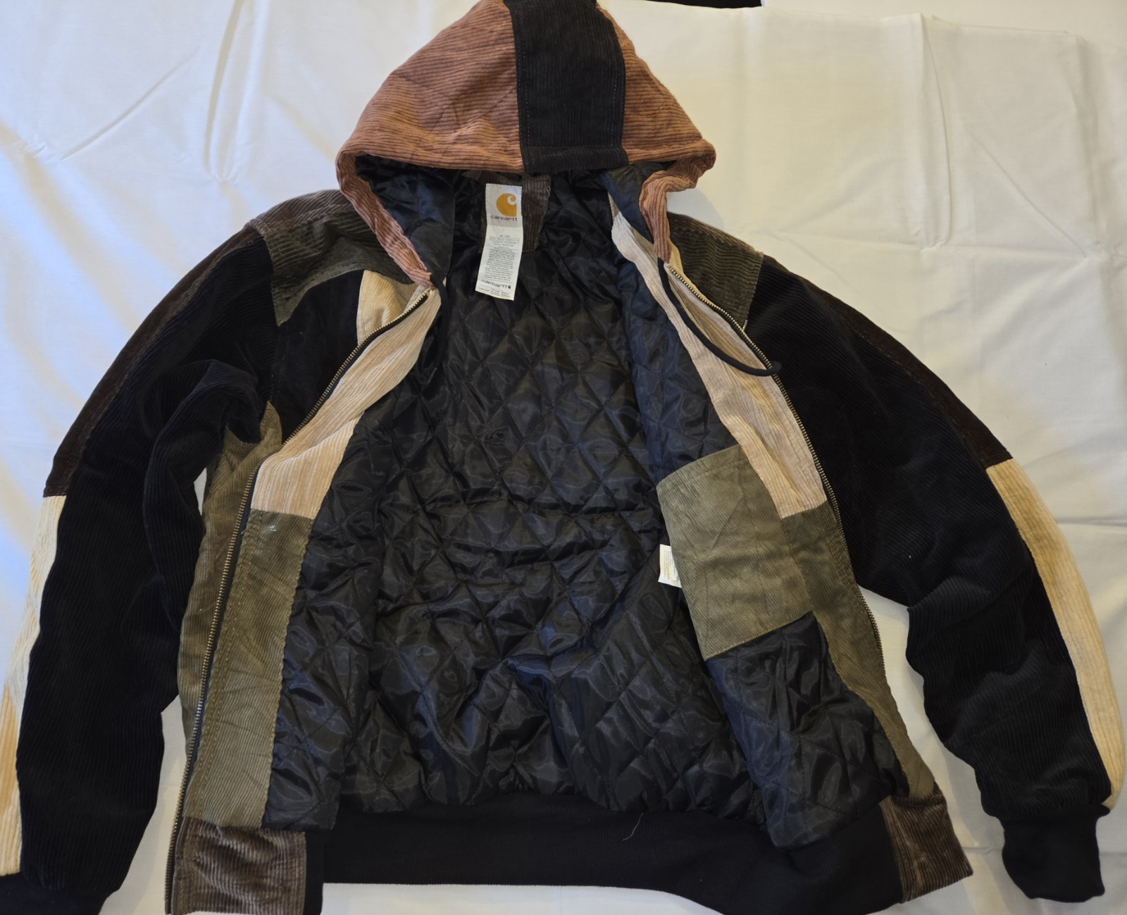 Reworked Patchwork Corduroy Hooded Jacket Quilted Lined 2XL Fits XL image 3
