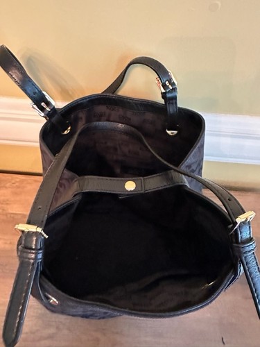 Michael Kors Black Canvas Tote Leather Straps Gold Hardwares - Picture 9 of 16