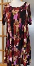 Nina Leonard Abstract Colorful Dress Sz M Purple Black Crossover Strap Festival