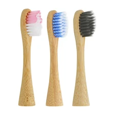 Bamboo Toothbrush Heads for Lumineux/Boka Sonic Eletric Toothbursh Refill, 3 PCS
