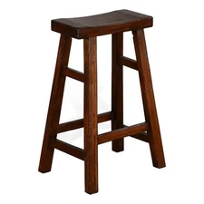Pemberly Row 30" Transitional Wood Saddle Seat Stool in Medium Brown (Set of 2)
