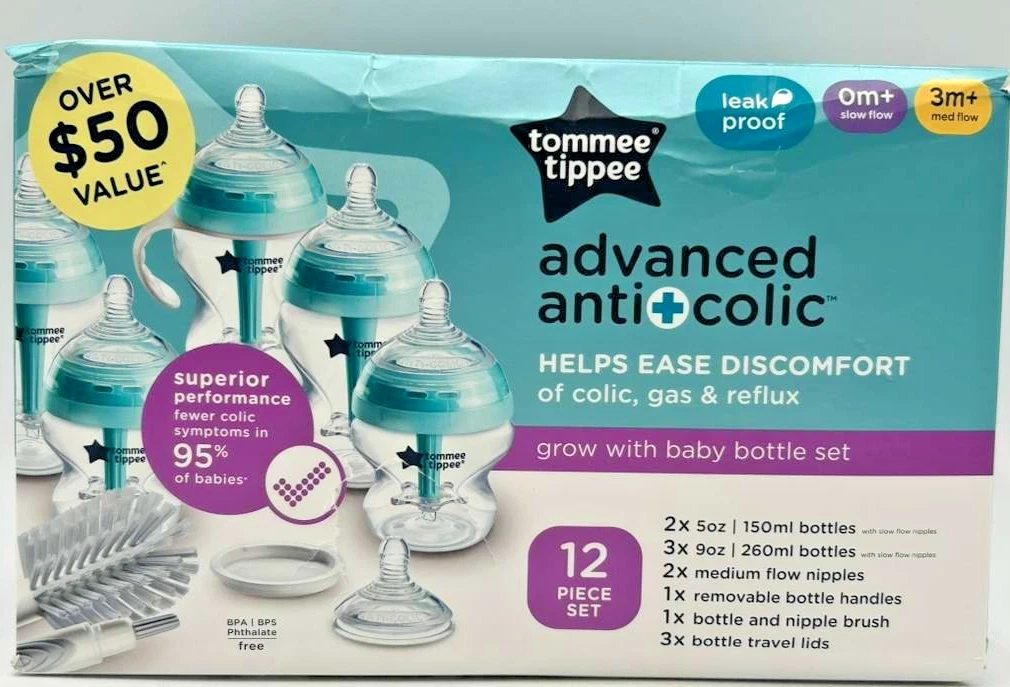 Tommee Tippee Advanced Anti-Colic 12 Piece Set, 5 oz and 9 oz BPA Free Bottl...
