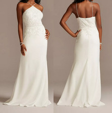 NWT DB STUDIO Size 2 Beaded Stretch Crepe Halter Sheath Wedding Gown #AP2E209212