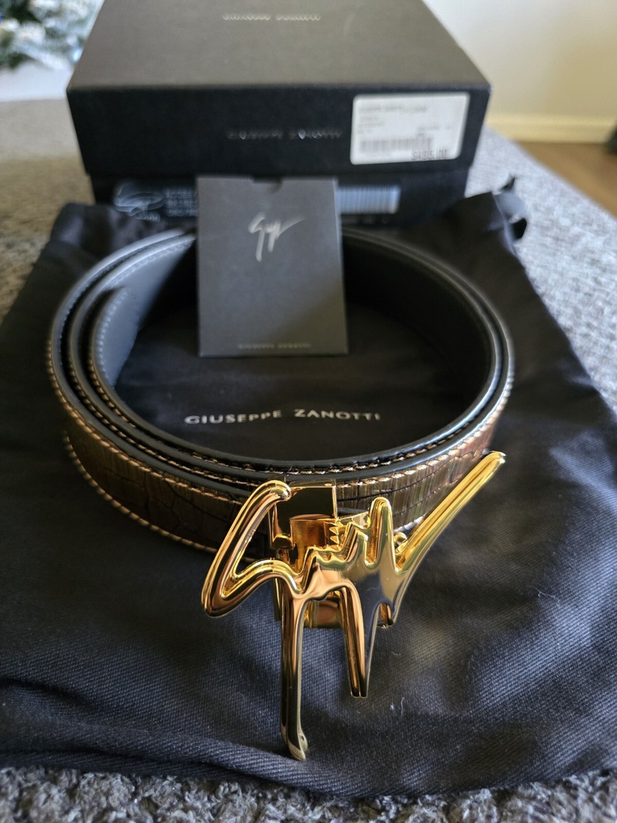 Guiseppe Zanotti Gold Crocodile/Python Leather Belt With Black