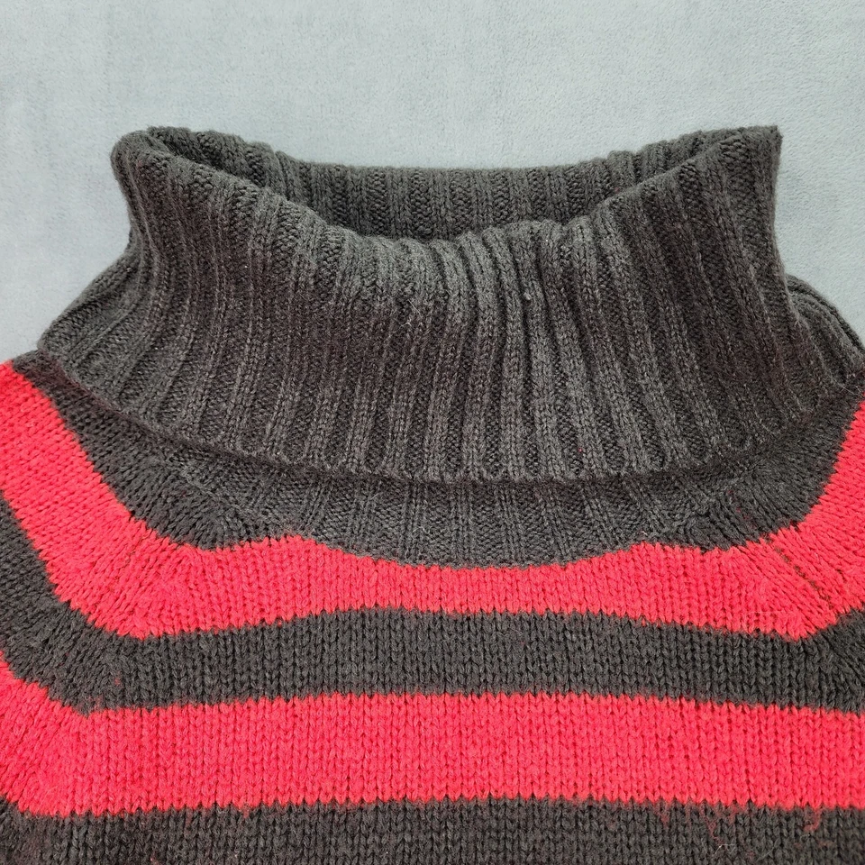 Suéter Southpole Cuello Alto Para Mujer XL Gris Rojo Rayas Bordado Logo Grueso Foto 4 de 4