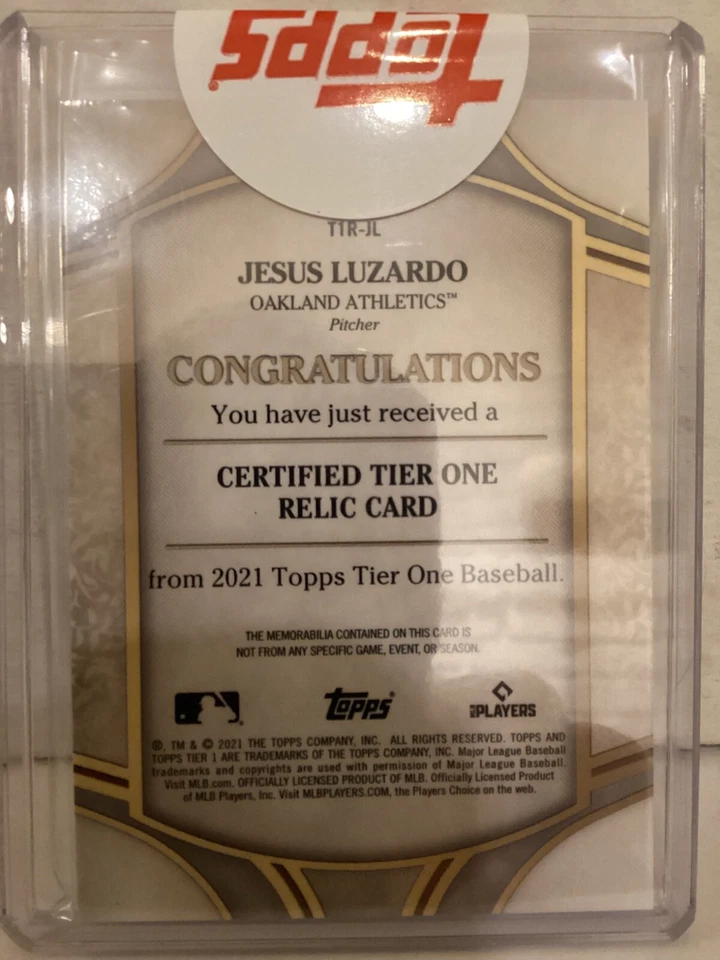 2021 Topps Tier One Game Used Relics (White)  /399 Jesus Luzardo TOPPS SEALED - Image 4 of 4