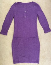 CHANEL purple cashmere knit "CC" 3/4 sleeve pocket winter jumper dress 36 S