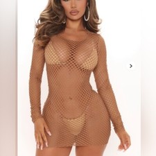 Beach cover up Chic Brown Fishnet Dress