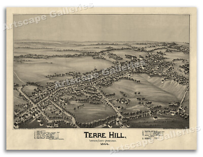Bird's Eye View 1894 Terre Hill Pennsylvania Vintage Style City Map - 18x24