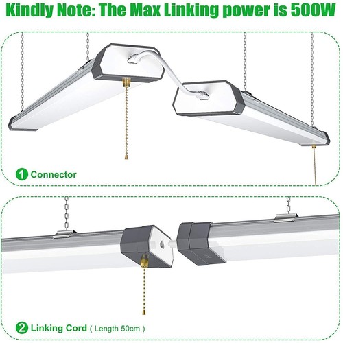 2Pcs 100W LED Shop Light Fixture Linkable with Plug Garage Lights 3.6FT 13000LM - Picture 7 of 12