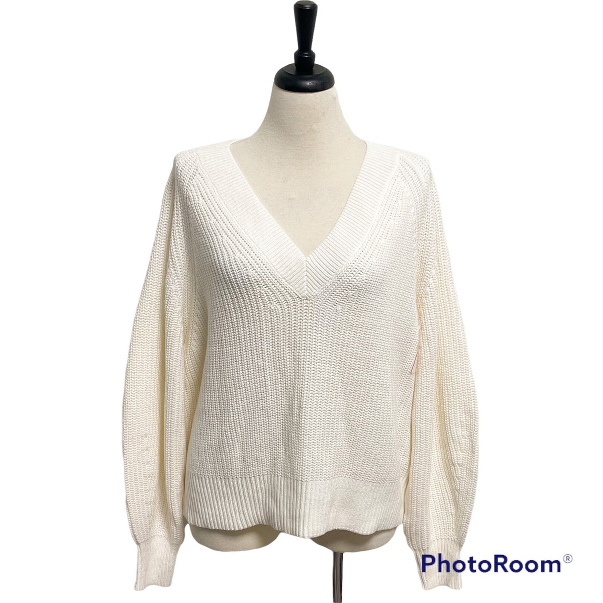 A New Day Ivory Knit V Neck Pullover Chunky Sweater Long Sleeve NWT  XXL