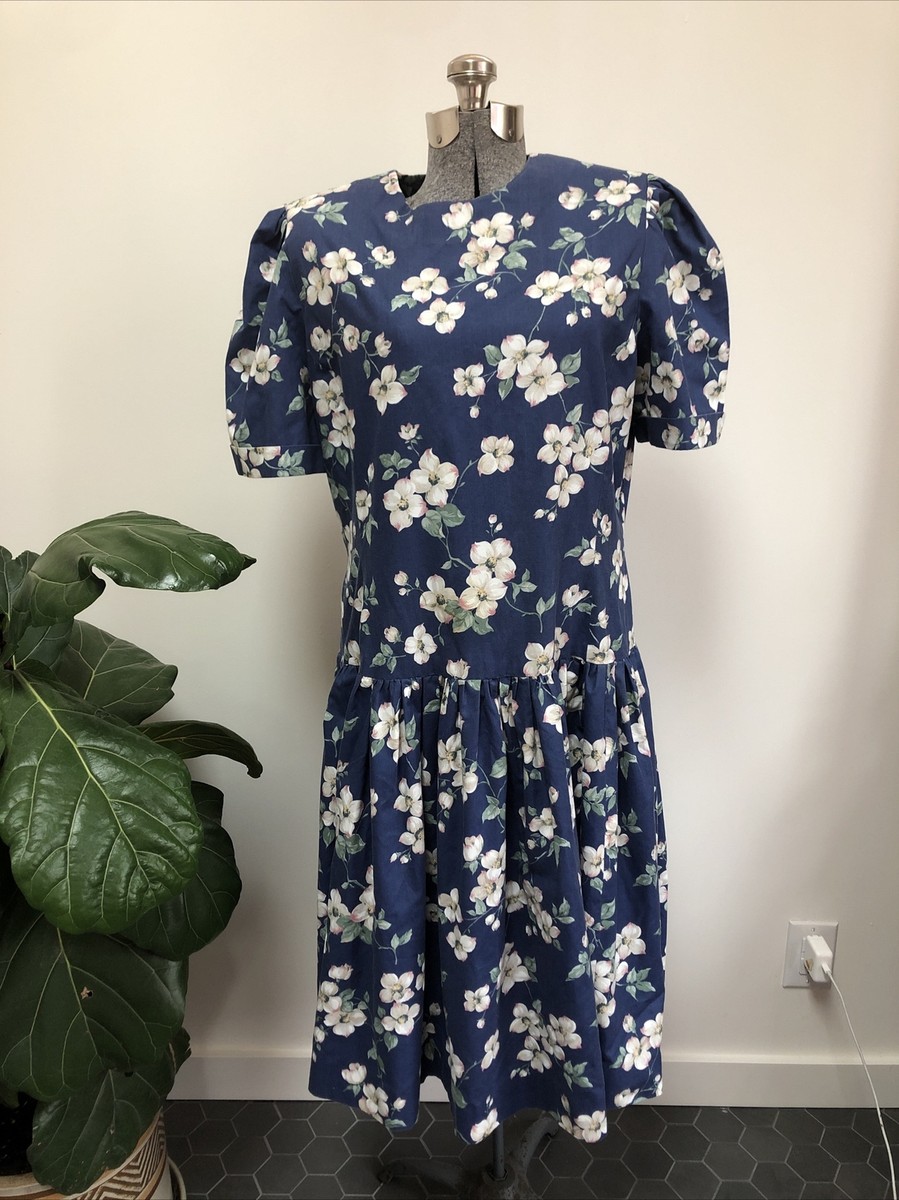 ワンピース houseonthehill 80 Puff Sleeve Dress Vintage 80's Puff Sleeve Floral Drop Waist Dress Size xL Handmade