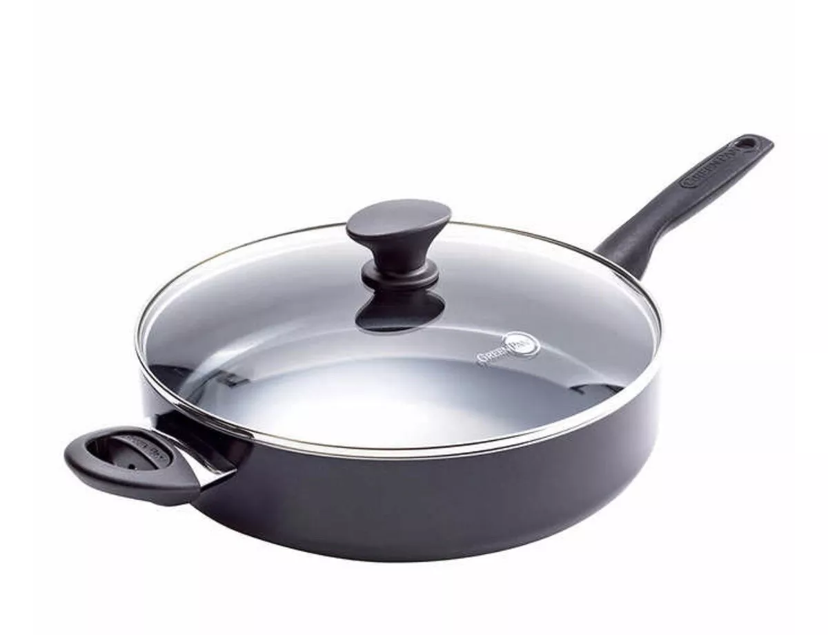 GreenPan, Jumbo 5.1 Quart Ceramic Non-Stick Sauté Pan with Lid, Helper  Handle