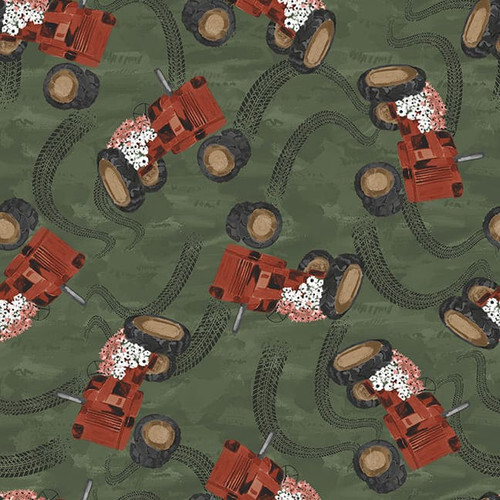 Rise With The Sun Green Tractors Farm 100% Cotton Fabric by half yard - Picture 1 of 6