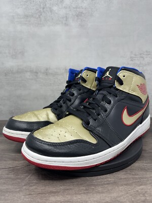 Air Jordan 1 Mid Mens 10.5 Black Gold Red Nike Retro 554724  display picture 1